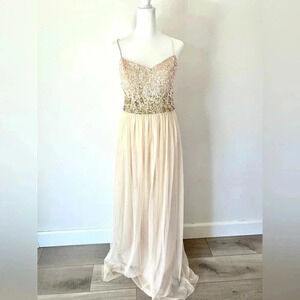 Adrianna Papell Light Pink Ombre Sequins & Tulle Spagetti Strap Gown Size 10‎